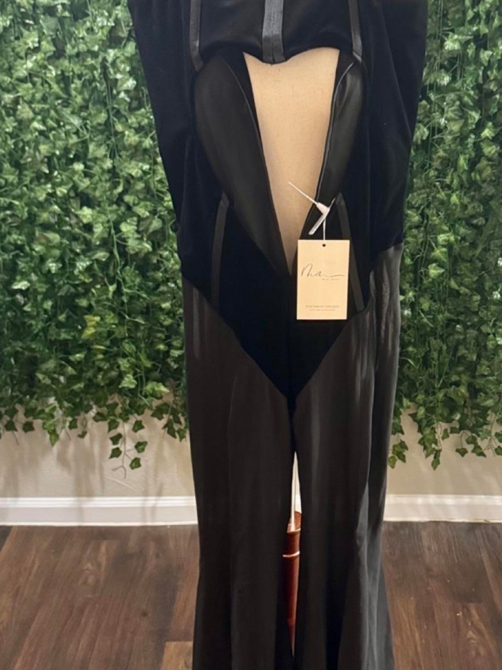 Women's Black Sheer High-Slit Jumpsuit with Cutout - Picture 5 of 6